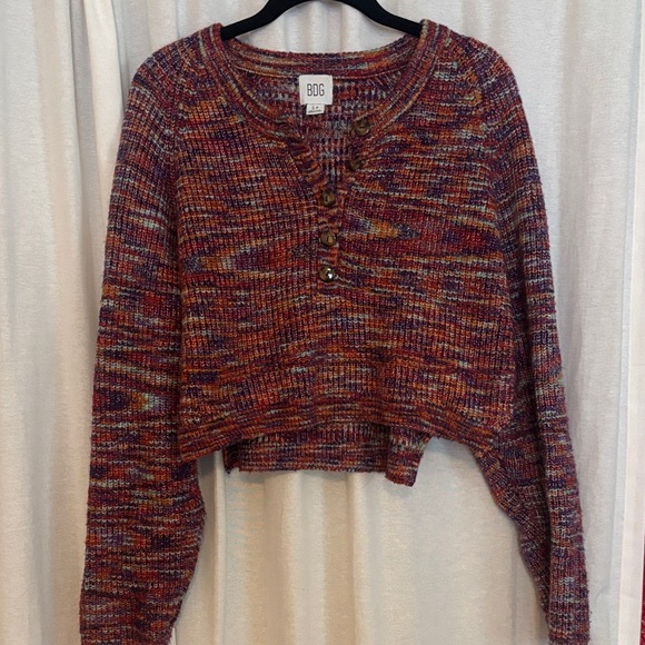 BDG Tops - BDG Multicolor Marled Cropped Henley Sweater